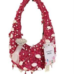 Hot Pink Sea Shell Beaded Boho Bag Handcrafted in India NWT Tik Tok Viral